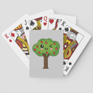 Kawaii Happy Winking Apple Tree Playing Cards