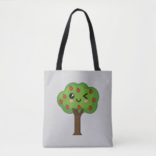 Kawaii Happy Winking Apple Tree Tote Bag