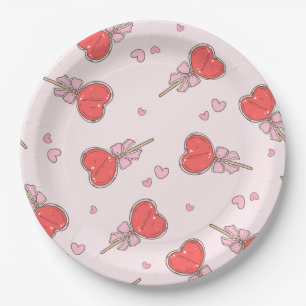 Kawaii Heart Lollipop Paper Plates 