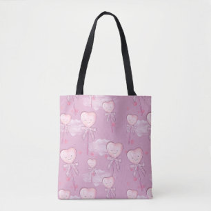 Kawaii Heart Lollipop Pattern – Pastel Purple Tote Bag