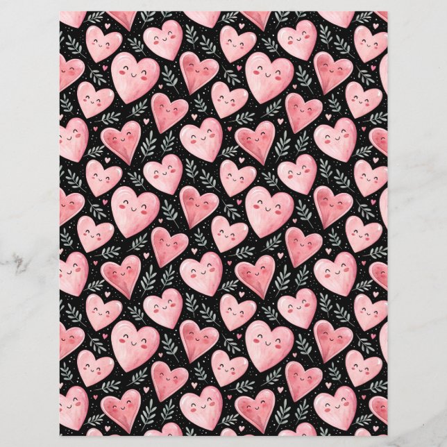 Kawaii heart pattern scrapbook paper pink black (Front)