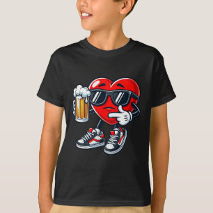 Kawaii Heart Sungles Drinking Beer Valentine's Day T-Shirt