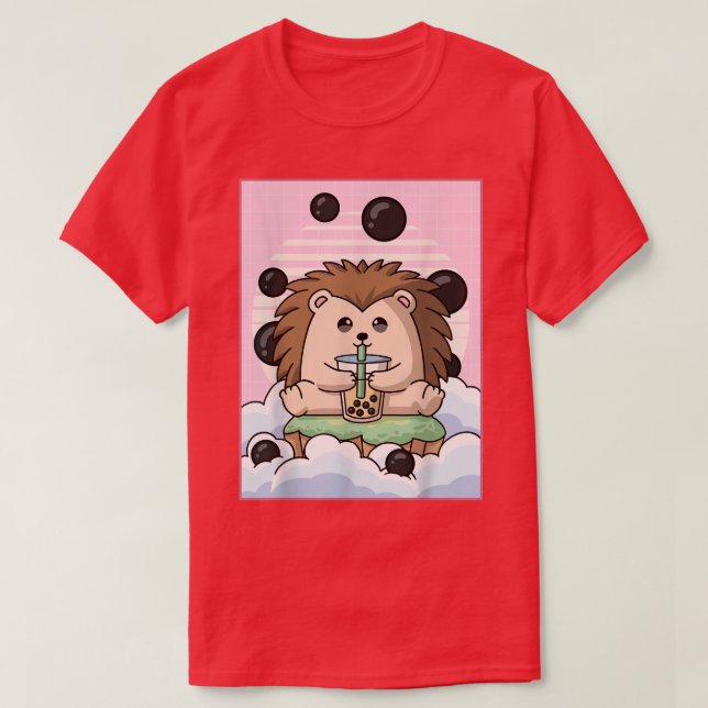 Kawaii Hedgehog Bubble Boba Milk Tea Japanese Aest T-Shirt (Design Front)