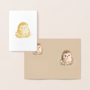 Kawaii Hedgehog Cottagecore Floral Gift Foil Card