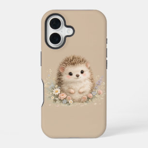 Kawaii Hedgehog Cottagecore Floral Gift iPhone 16 Case
