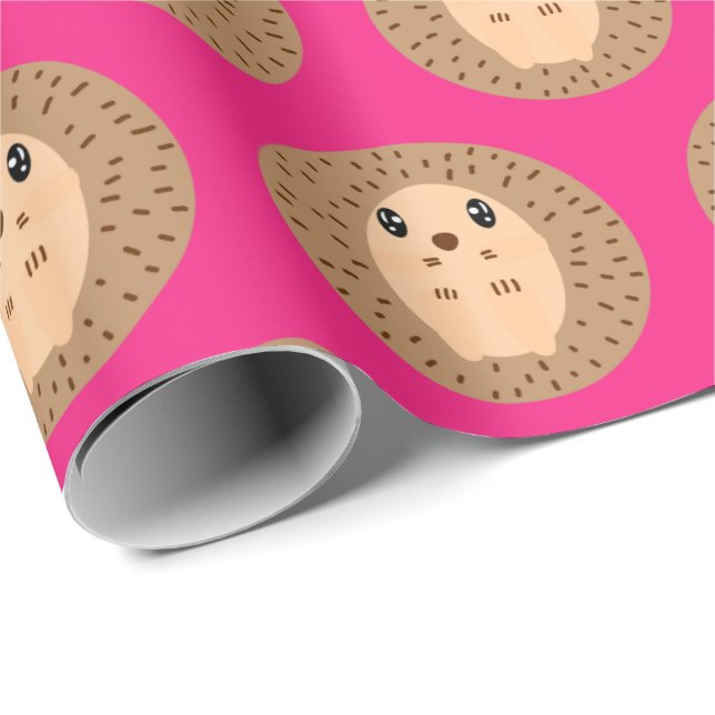 Kawaii Hedgehog Pink Wrapping Paper (Roll Corner)