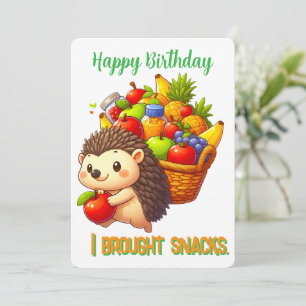 Kawaii Hedgehog With Fruit Basket Happy Birthday Card