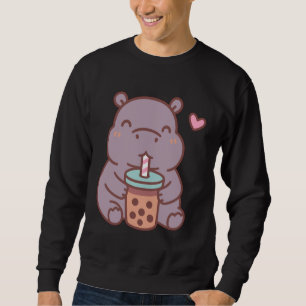 Kawaii Hippo Drinking Boba Bubble Tea Sweatshirt