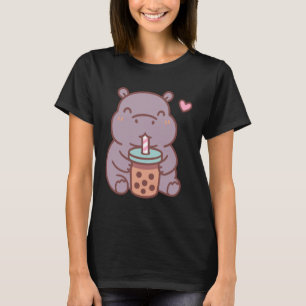 Kawaii Hippo Drinking Boba Bubble Tea T-Shirt