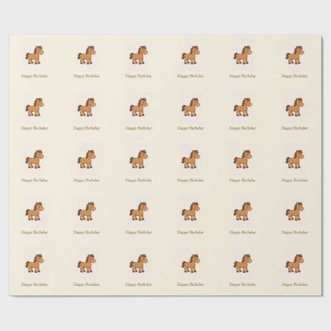 Kawaii Horse Illustration Wrapping Paper (Flat)