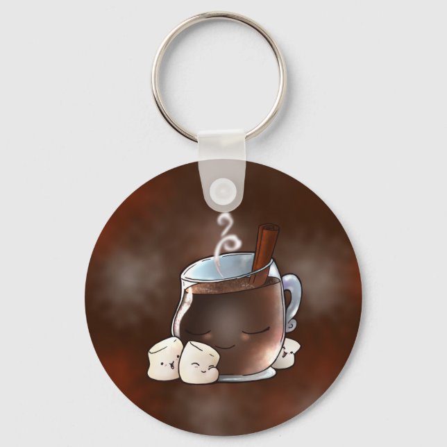 Kawaii Hot Chocolate and Marshmallows Key Ring (Front)
