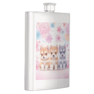 Kawaii Husky Puppies: Pastel Pals Coffee  Hip Flask