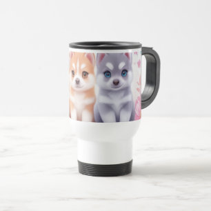 Kawaii Husky Puppies: Pastel Pals Coffee Travel Mug