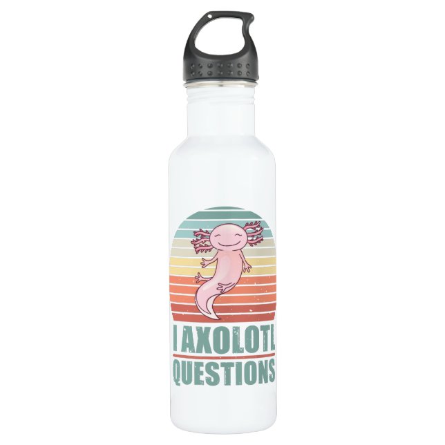 Kawaii I Axolotl Questions Funny Sunset Gift Mum 710 Ml Water Bottle (Front)