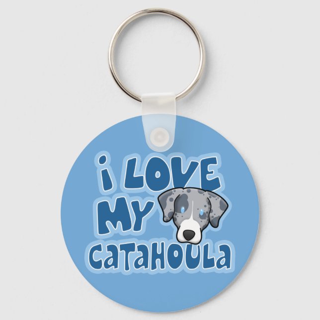 Kawaii I Love My Catahoula Key Ring (Front)