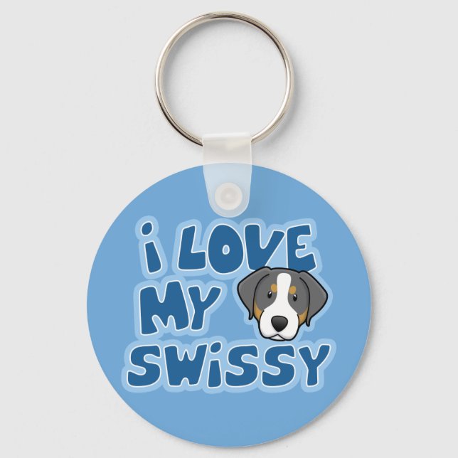 Kawaii I Love My Swissy Key Ring (Front)