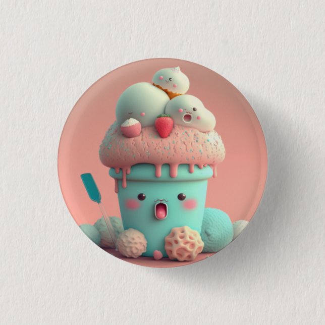 Kawaii  ice cream            3 cm round badge (Front)