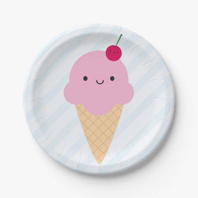 Kawaii Ice Cream Cone Paper Plate (Front)