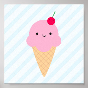 Kawaii Ice Cream Cone Poster