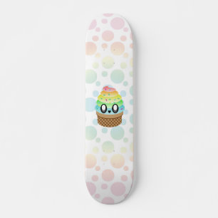 Kawaii Ice Cream Cone Rainbow Dots. Skateboard