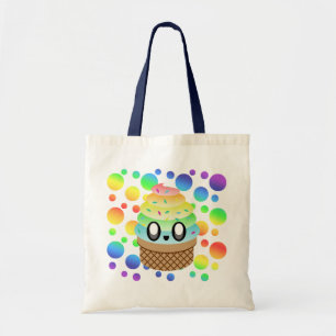 Kawaii Ice Cream Cone Rainbow Dots Tote Bag