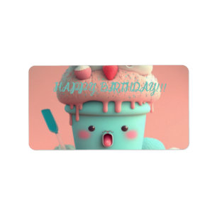Kawaii ice cream cup card label