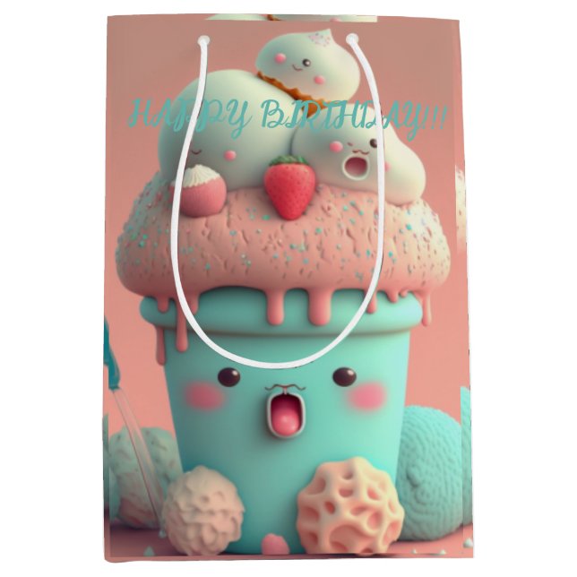 Kawaii  ice cream cup     medium gift bag (Front)