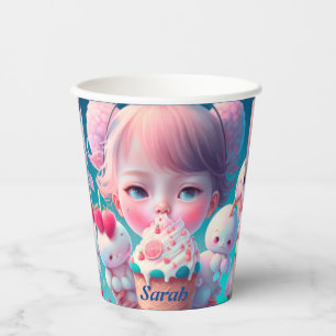 Kawaii ice cream girl square paper coaster cups