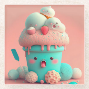 Kawaii ice cream glass coaster