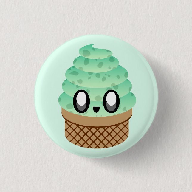 KAWAII ICE CREAM MINT CHOC CHIP CONE PIN BUTTON (Front)