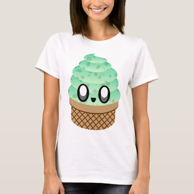 KAWAII ICE CREAM MINT CHOCOLATE CHIP CONE T-Shirt (Front)