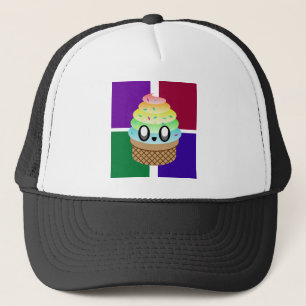 KAWAII ICE CREAM RAINBOW CONE COLOUR SQUARES TRUCKER HAT