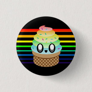 KAWAII ICE CREAM RAINBOW CONE STRIPES 3 CM ROUND BADGE