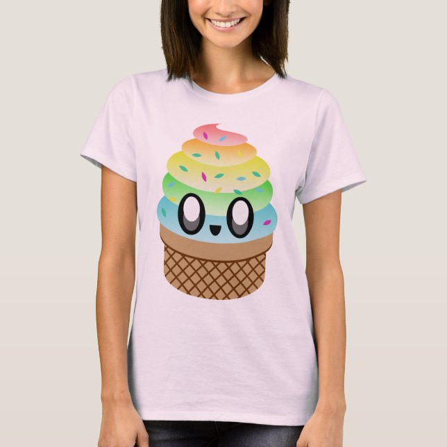 KAWAII ICE CREAM RAINBOW CONE SWEET DELICIOUS YAY T-Shirt (Front)