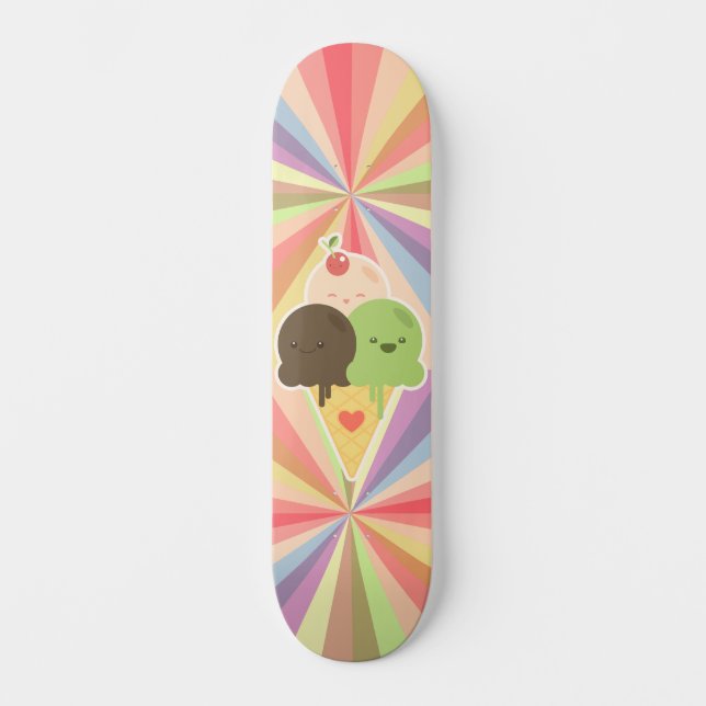 Kawaii Ice Cream Rainbow Skateboard (Front)