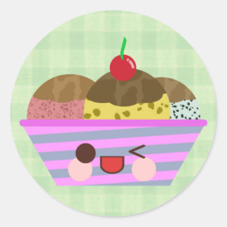 Kawaii Ice Cream Sundae Flavours Delicious Plaid Classic Round Sticker