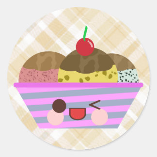 Kawaii Ice Cream Sundae Flavours Delicious Plaid Classic Round Sticker