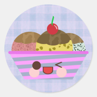 Kawaii Ice Cream Sundae Flavours Delicious Plaid Classic Round Sticker
