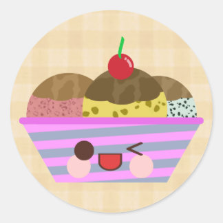 Kawaii Ice Cream Sundae Flavours Delicious Plaid Classic Round Sticker