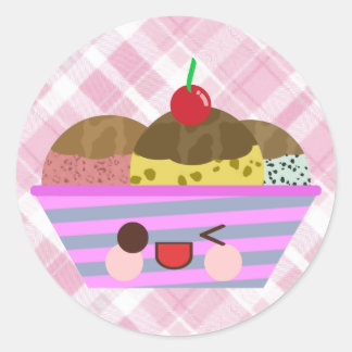 Kawaii Ice Cream Sundae Flavours Delicious Plaid Classic Round Sticker