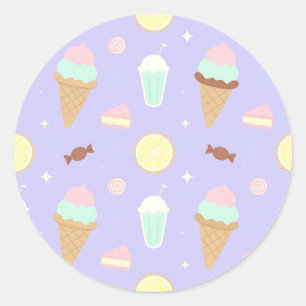 Kawaii Ice Cream Sweets Pattern Classic Round Sticker