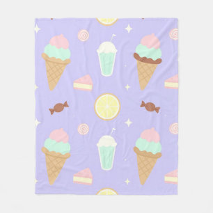 Kawaii Ice Cream Sweets Pattern Fleece Blanket