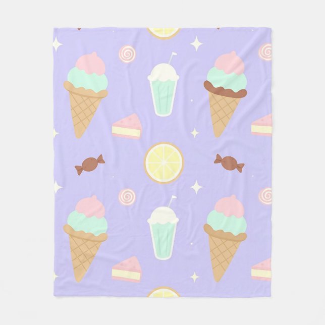 Kawaii Ice Cream Sweets Pattern Fleece Blanket (Front)