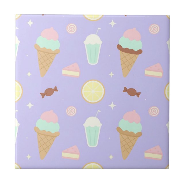 Kawaii Ice Cream Sweets Pattern Tile (Front)