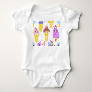 Kawaii ice creams, cute, seamless pattern. baby bodysuit