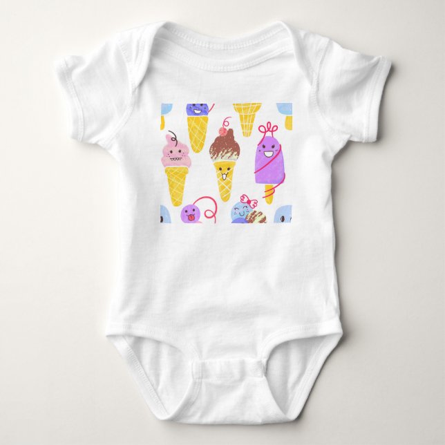 Kawaii ice creams, cute, seamless pattern. baby bodysuit (Front)