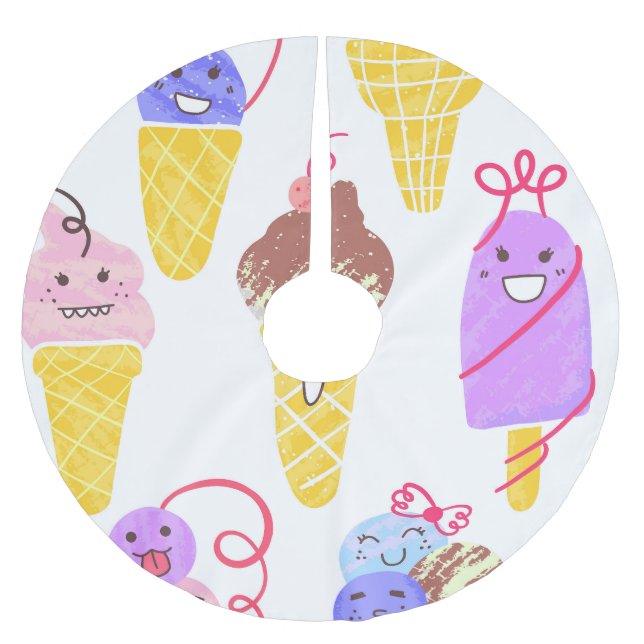 Kawaii ice creams, cute, seamless pattern. brushed polyester tree skirt (Front)