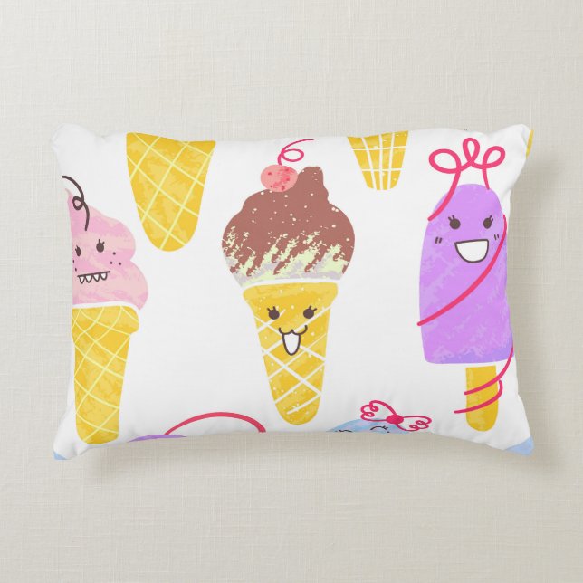 Kawaii ice creams, cute, seamless pattern. decorative cushion (Front)