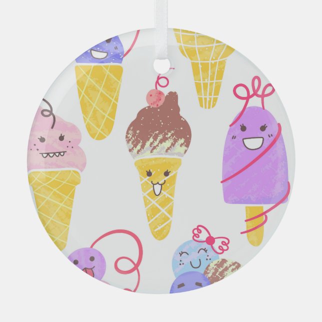 Kawaii ice creams, cute, seamless pattern. glass tree decoration (Front)