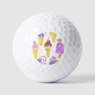 Kawaii ice creams, cute, seamless pattern. golf balls